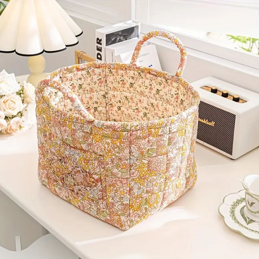 Fabric Storage Bin with Botanical Print – Collapsible Organizer for Closet, Shelf & Dresser – Lightweight Canvas Cube for Shoes, Linens &