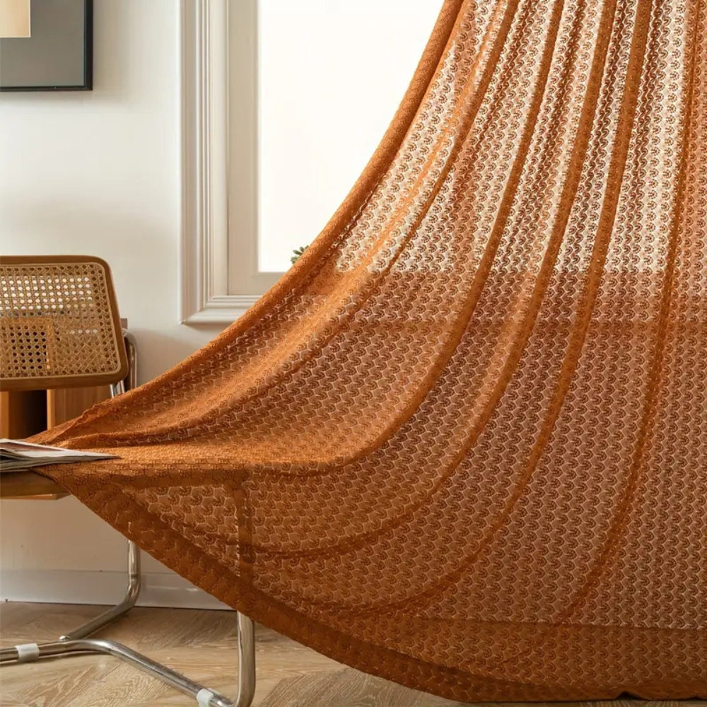 Handcrafted Mesh Window Panel Orange Bohemian Farmhouse Drape Rod Pocket Bedroom Living Room Dining Room Light Filtering Privacy