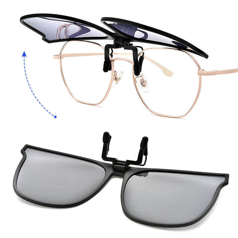 Flip-Up Polarized Clip-On Sunglasses for Prescription Glasses | UV Protection Magnetic Attachment | Lightweight Driving Shades for Men &
