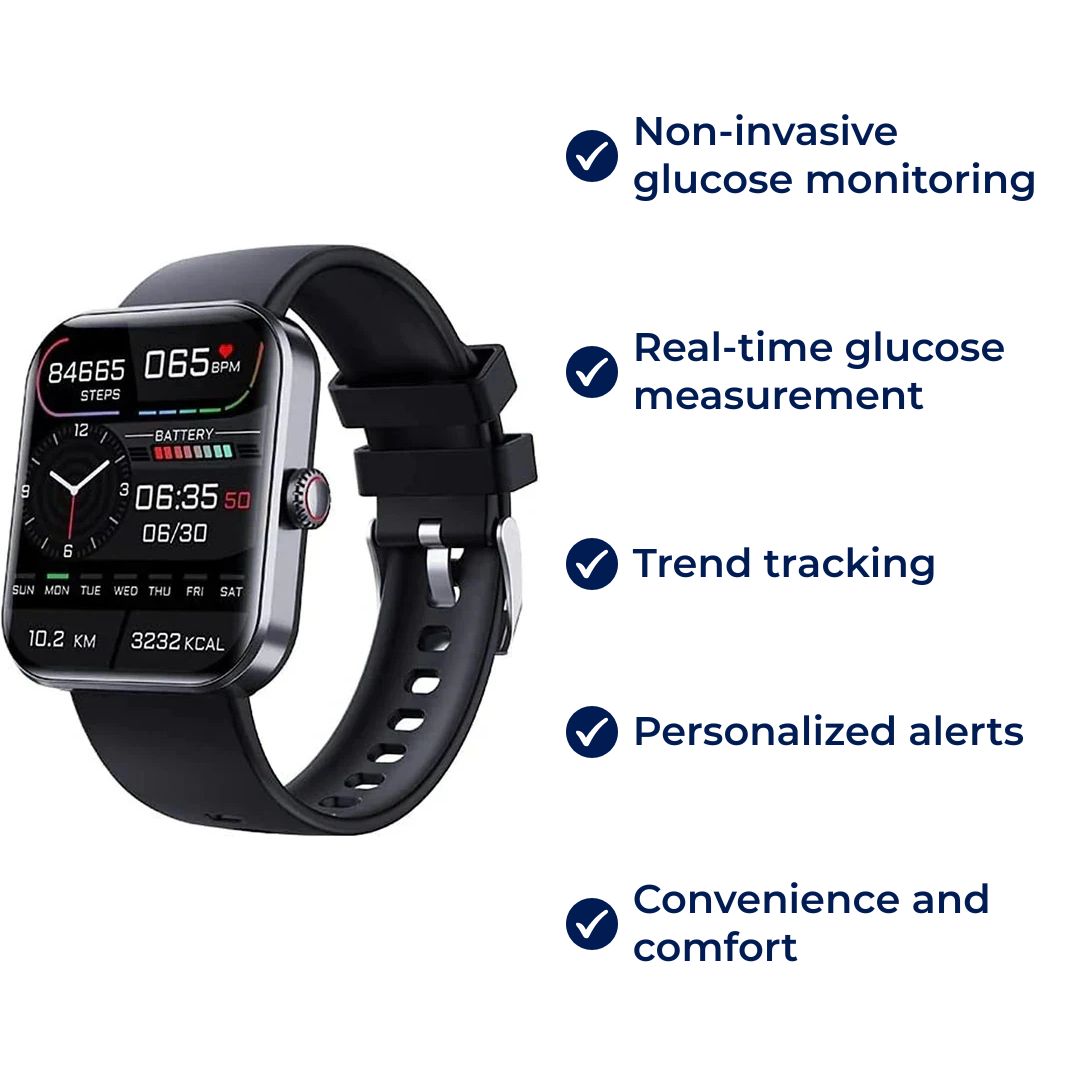 Non-Invasive Glucose Monitoring Smartwatch with Real-Time Tracking & Custom Health Alerts for Diabetics