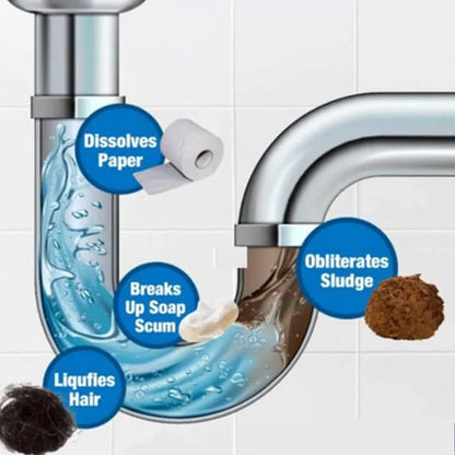 Foaming Pipe Unblocker Powder for Kitchen & Bathroom Drains – Enzyme Formula Dissolves Hair, Grease & Soap Scum, Safe for All Plumbing