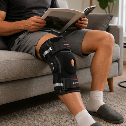 Adjustable Hinged Knee Brace with Open Patella Design for Joint Support & Stability