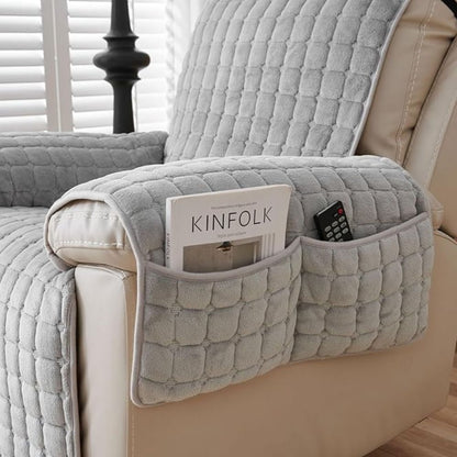 Quilted Recliner Furniture Protector with Storage Pocket – Soft Microfiber, Non-Slip, Pet-Friendly Cover for Living Room Chairs