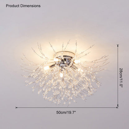 Lámpara de techo de montaje empotrado con diseño de diente de león de cristal: accesorio de 16 pulgadas en dorado y plateado para dormitorio, pasillo y baño