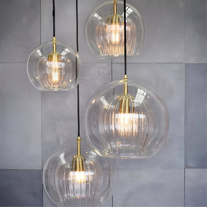 Spherical Glass Hanging Light with Adjustable Height for Kitchen Island, Dining Table, Bedroom | E27 Socket | Modern Orb Fixture for Home an