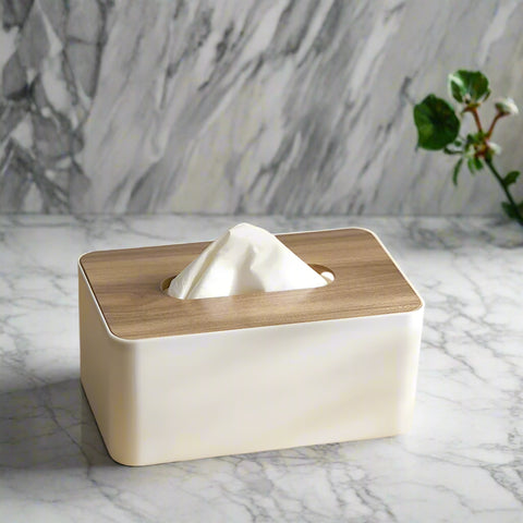 Funda para caja de pañuelos Cleo - Tapa de bambú, diseño minimalista