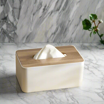 Funda para caja de pañuelos Cleo - Tapa de bambú, diseño minimalista