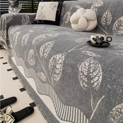 Cleo Sofa Cover - Chenille Leaf Pattern, Machine Washable, Anti-Slip