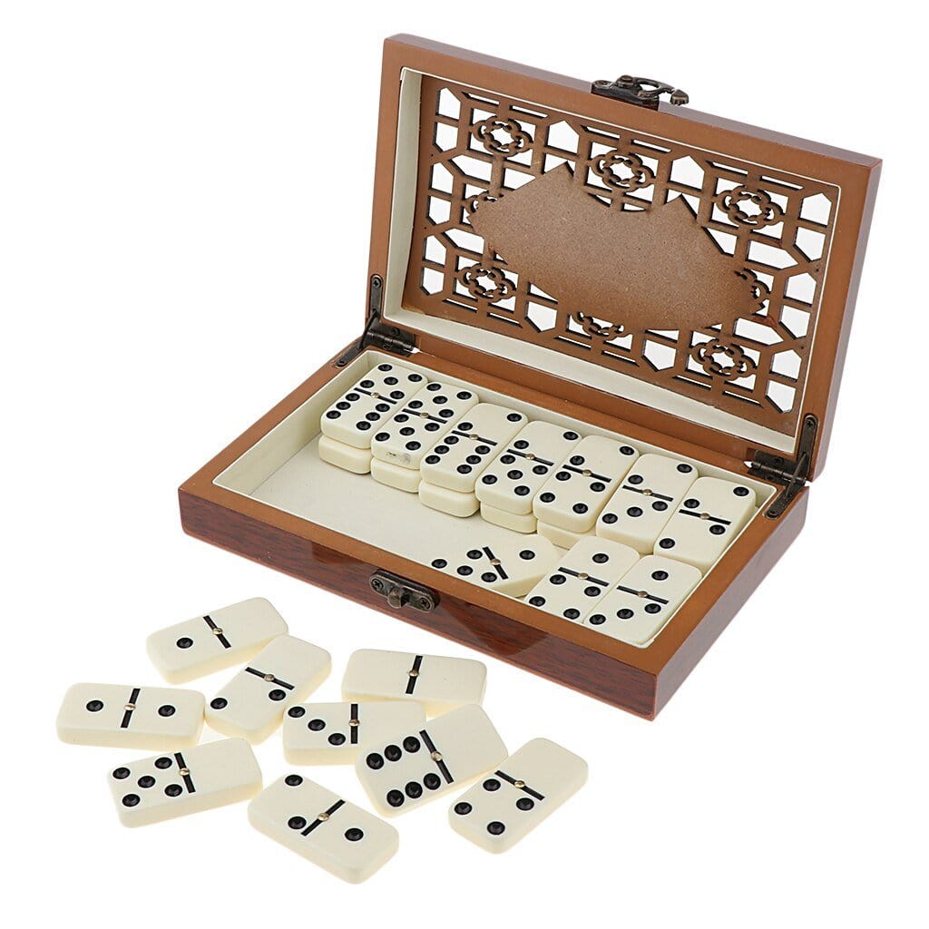 Classic Dominoes Set with Wooden Storage Case – 28 Tiles for Family Game Night