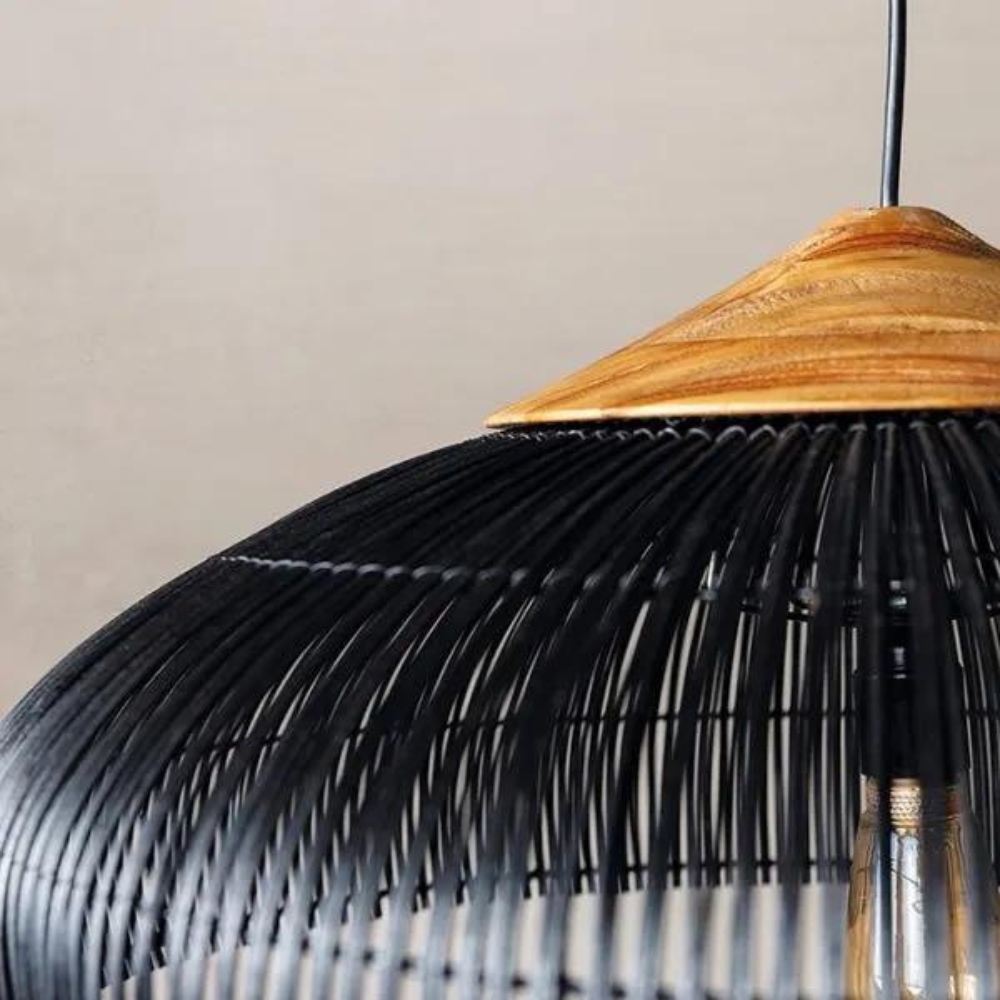 Woven Bamboo Hanging Light 24 Inch Natural Shade Adjustable Cord E26 Socket Boho Farmhouse Ceiling Fixture for Dining Room Kitchen Island Li