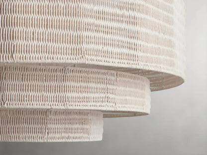 Woven Rattan Ceiling Chandelier with Layered Dome Shade – 28 or 40 Inch Natural Boho Pendant Light for Dining Room, Bedroom, Living Room