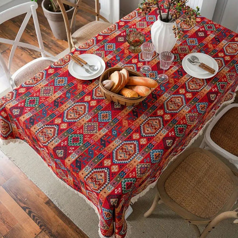 Mantel Oasis Dunes - Jacquard de microfibra, estampado boho