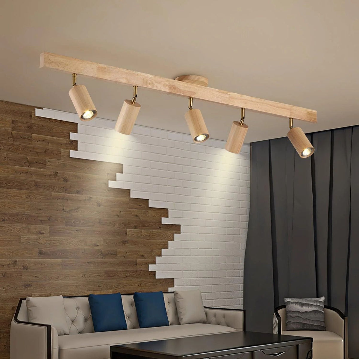 Track Lighting Fixture Wood Finish Adjustable Spotlights for Kitchen Living Room Hallway Bar Rail Ceiling Mount Directional Accent Lights