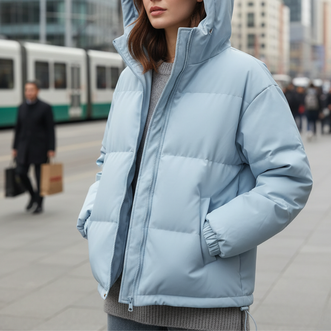 Hooded Puffer Jacket for Women – Water-Resistant Quilted Winter Coat with Side Pockets for Everyday Wear, Travel & Outdoor Activities