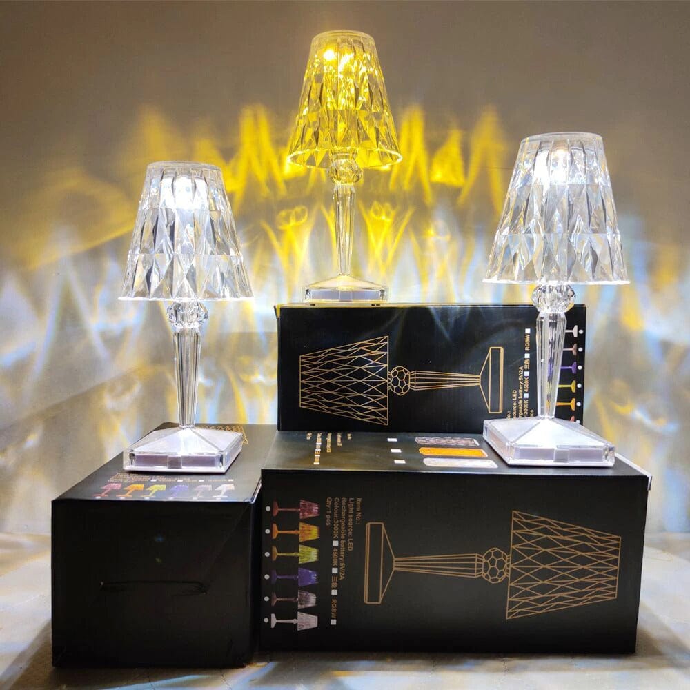 Lámpara de escritorio LED de cristal de lujo con diseño brillante