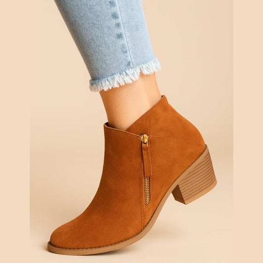 Botines de tacón cuadrado con punta afilada para mujer – Botas con cremallera lateral para trabajo, uso casual y de noche