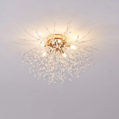 Lámpara de techo de montaje empotrado con diseño de diente de león de cristal: accesorio de 16 pulgadas en dorado y plateado para dormitorio, pasillo y baño