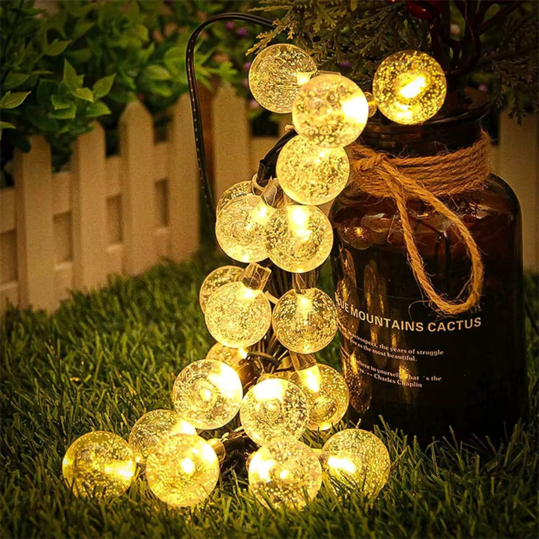 Solar Powered Outdoor String Lights Warm White LED Crystal Globe for Camping RV Patio Garden 20ft 40ft 72ft Cordless Weatherproof
