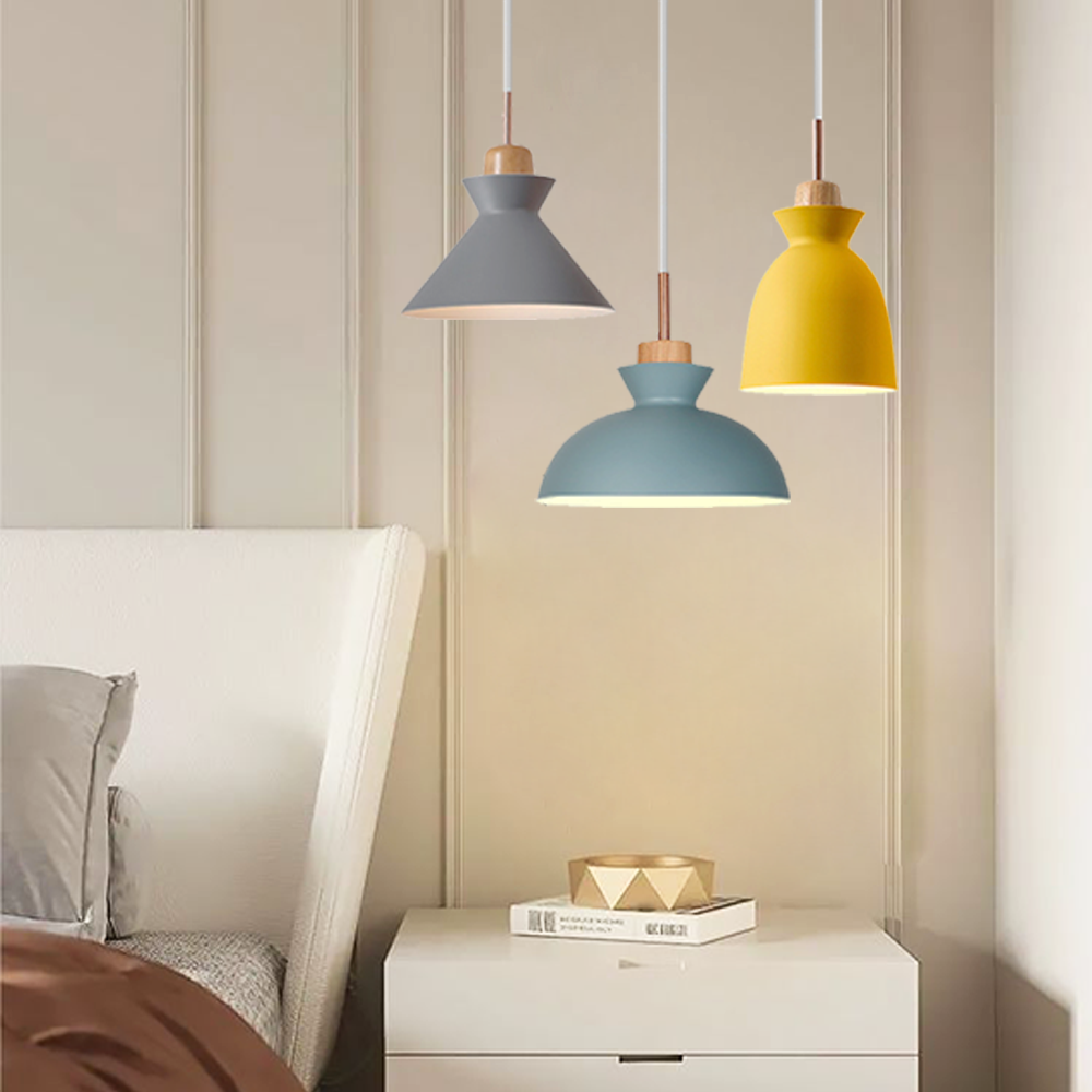 Wooden Hanging Light Fixture 11 inch E27 Socket Modern Nordic Ceiling Lamp for Bedroom Living Room Dining Area Kitchen Island Entryway Hallw