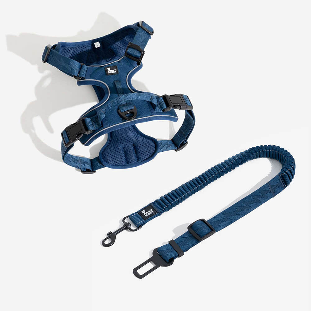 Adjustable Pet Safety Harness Tether for Car Travel with Reflective Strap & Elastic Shock Absorber for Dogs