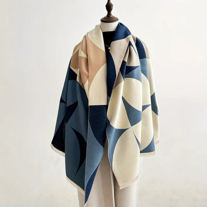 Reversible Geometric Poncho Scarf for Women – Soft Microfiber Winter Wrap, Two-Tone Color Block Design, Machine Washable