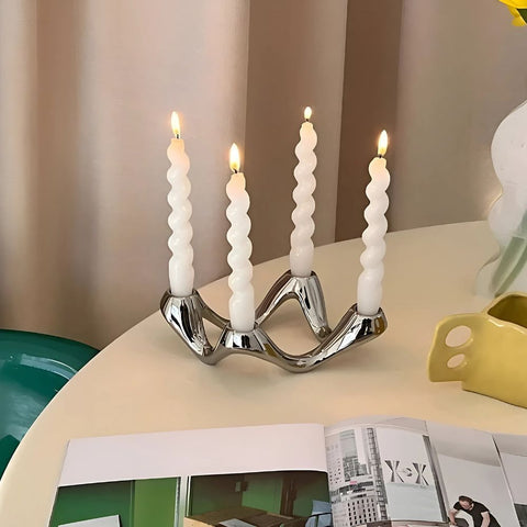 Celestia Ripple Candle Holder - Ceramic Sculptural Design, Modern Accent