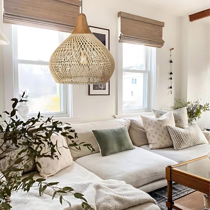 Woven Wicker Ceiling Light 20 in Natural Fiber Shade for Kitchen Island Dining Room Overhead Boho Farmhouse Organic Texture Rope Hanging Fix