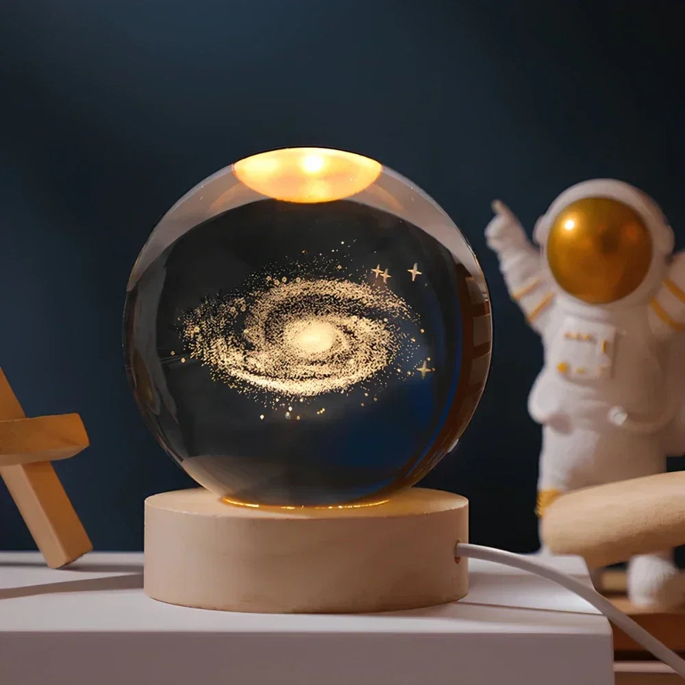 Cosmic Crystal Ball Night Light with LED Color Display | 25 Space Designs | USB Powered Galaxy Sphere Lamp for Bedroom, Living Room & Gift
