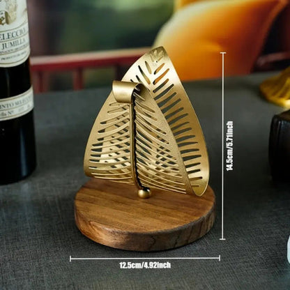 Ivy Tissue Box Holder - Iron Leaf Design, Wooden Base