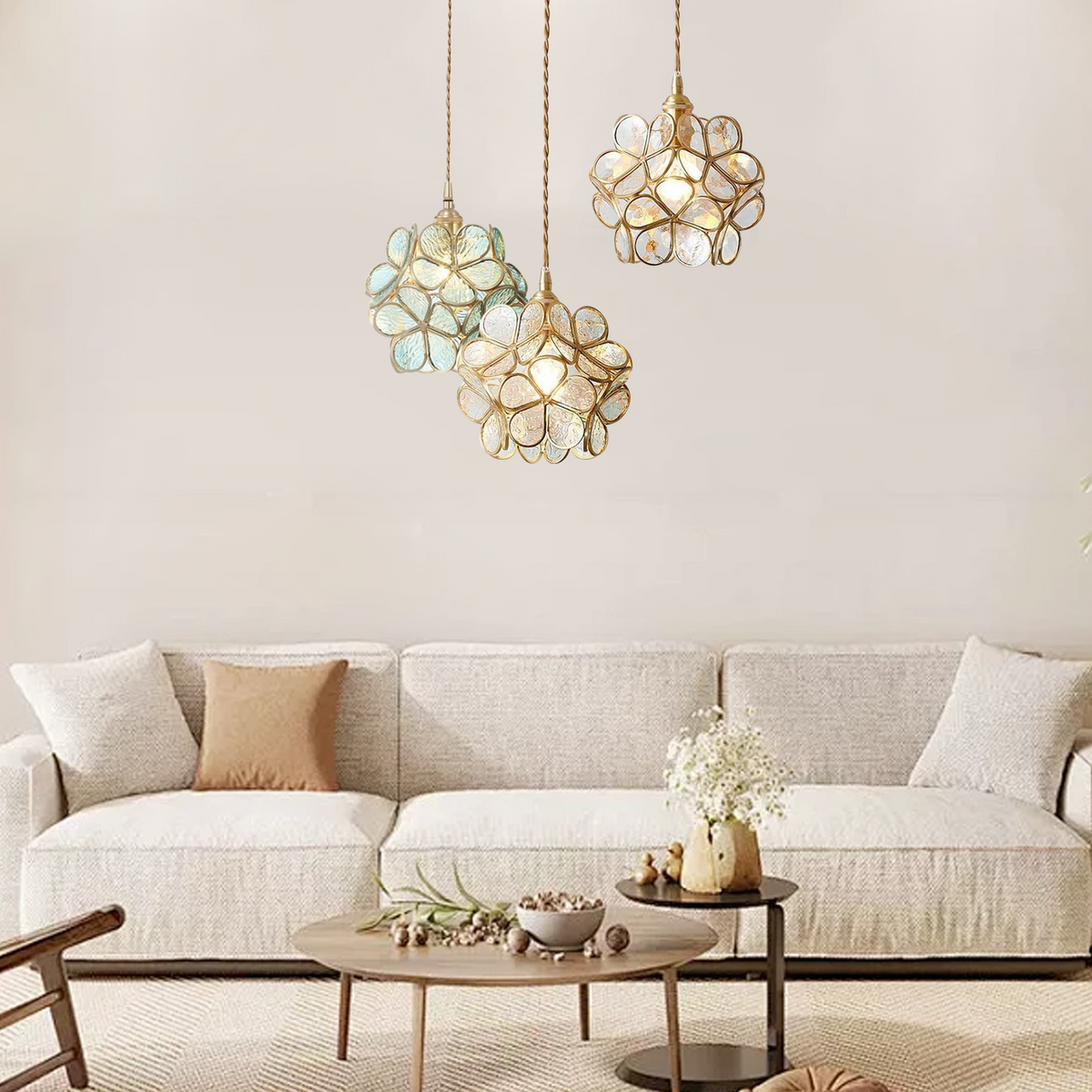 Sculptural Glass Petal Hanging Fixture E27 40W Single-Bulb Overhead Lamp for Dining Room Bedroom Entryway Ambient Decor Layered Glow
