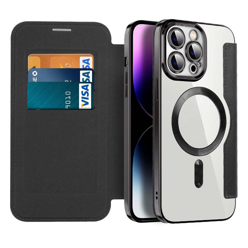 Funda tipo cartera con tarjetero y cierre magnético: funda abatible con protección RFID y soporte para iPhone serie 12/13/14/15