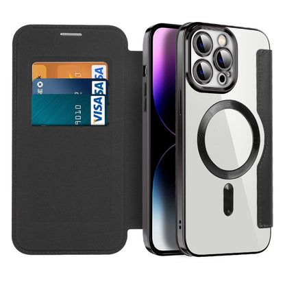 Funda tipo cartera con tarjetero y cierre magnético: funda abatible con protección RFID y soporte para iPhone serie 12/13/14/15