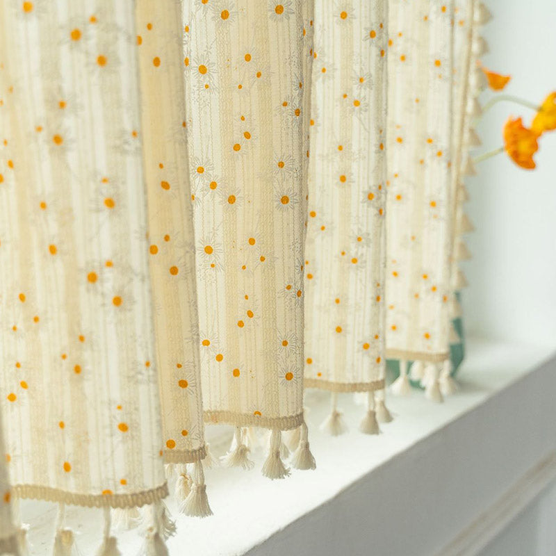 Cortina Opaline - Algodón y lino, estampado de margaritas beige