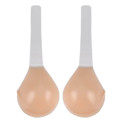 Adhesive Strapless Bra with Lift Silicone Cups Backless Plunge Neckline Transparent Adjustable Straps Reusable Skin Tone Wedding Party