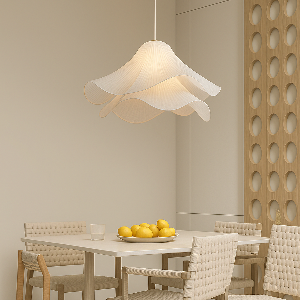 Floral Fabric Pendant Light for Dining Room – Adjustable Ceiling Fixture with Soft Layered Design, 16-24 in Sizes, E26 Socket, Modern Home L