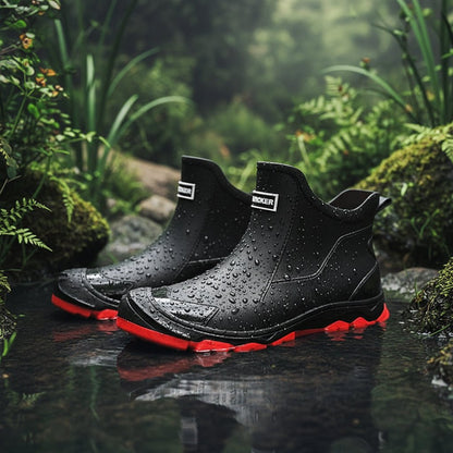 Waterproof Ankle Rain Boots with Slip-Resistant Tread for Mud, Camping & Fishing