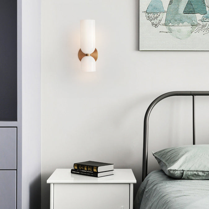 Aplique de pared de vidrio con cableado directo, casquillo E12 para dormitorios, salas de estar, pasillos, lámpara de acento para interiores, iluminación de pared cilíndrica moderna, 110-