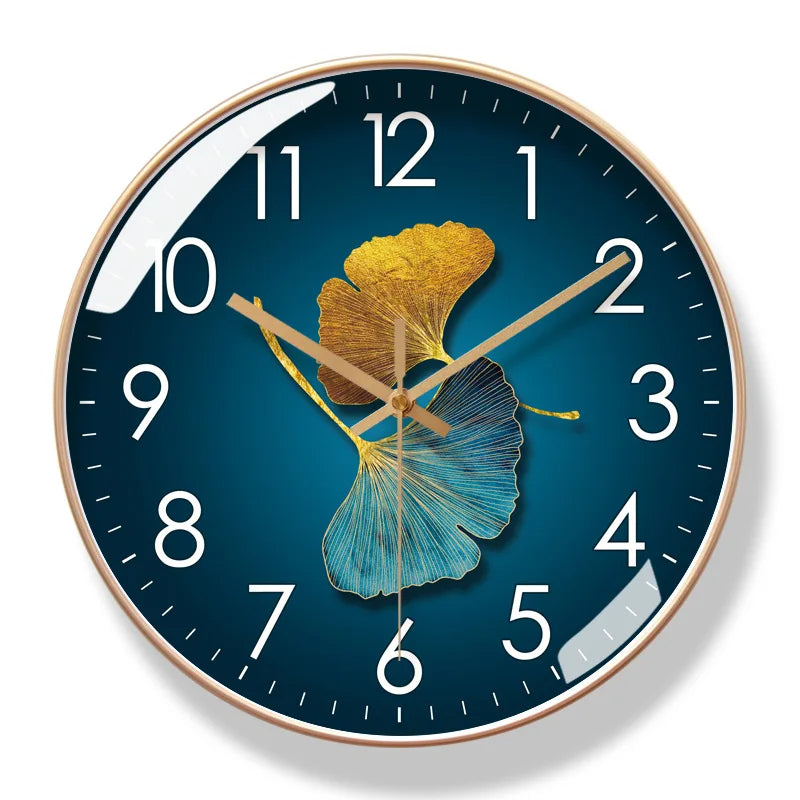 Silent Flower Wall Clock with Botanical Dial Design - Quiet Sweep Movement - Glass Cover & Metal Hands - Non-Ticking Timepiece