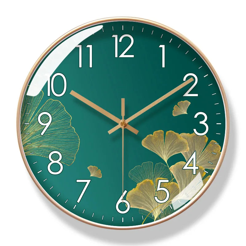 Silent Flower Wall Clock with Botanical Dial Design - Quiet Sweep Movement - Glass Cover & Metal Hands - Non-Ticking Timepiece