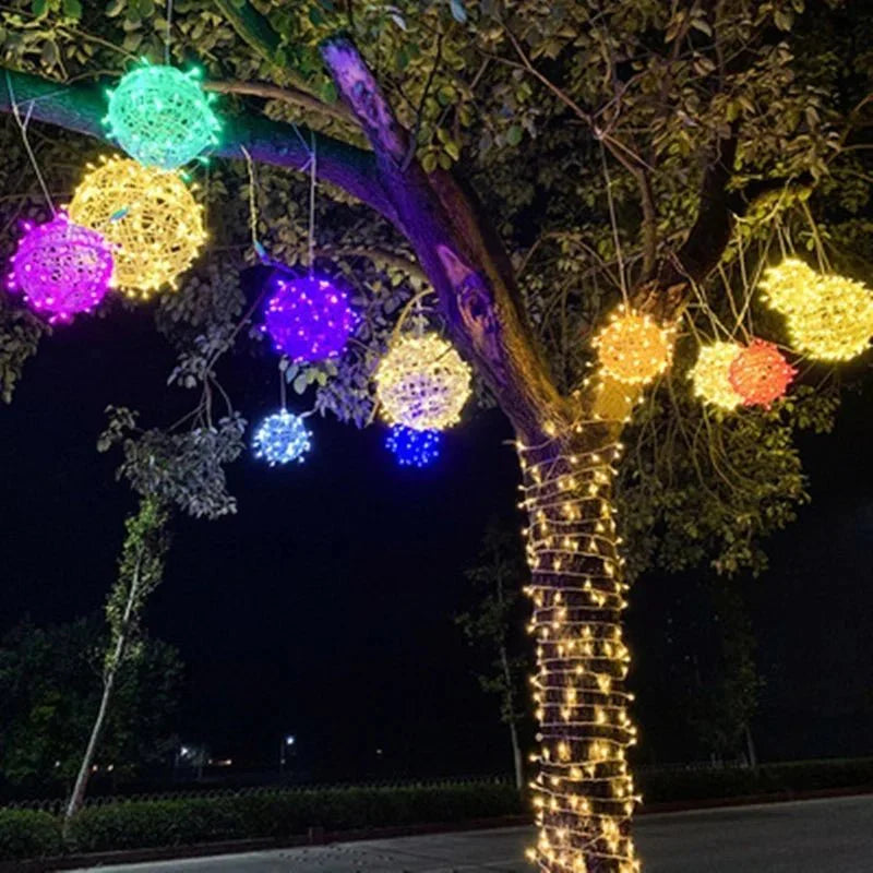 Esfera de luz LED tejida de 8 pulgadas, resistente a la intemperie, colgante para exteriores, ideal para patios, jardines, terrazas y fiestas, conectable, luz ambiental