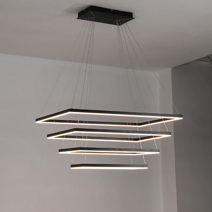 Multi-Tier Linear Suspension Fixture with Integrated LED, Adjustable Cable, Matte Black Metal Frame for Dining & Living Spaces