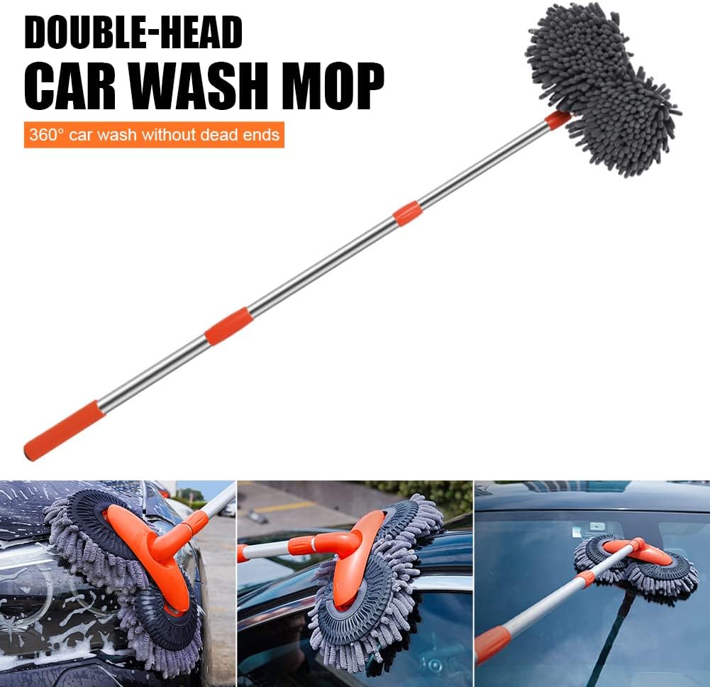 Extendable Car Wash Brush with Telescopic Handle & 360° Rotating Head for Vehicles, RVs, Windows & More