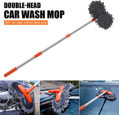 Telescoping Car Wash Brush with 360° Rotating Head & Extension Pole for Vehicles, RVs, Windows
