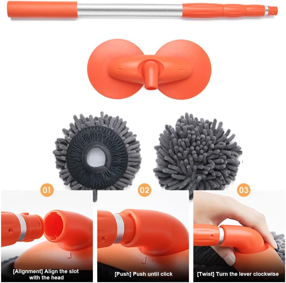 Telescoping Car Wash Brush with 360° Rotating Head & Extension Pole for Vehicles, RVs, Windows