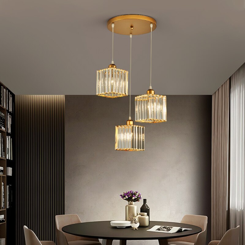Modern Metal & Glass Pendant Light – Adjustable Cord – Black or Gold Finish for Dining Room & Living Room