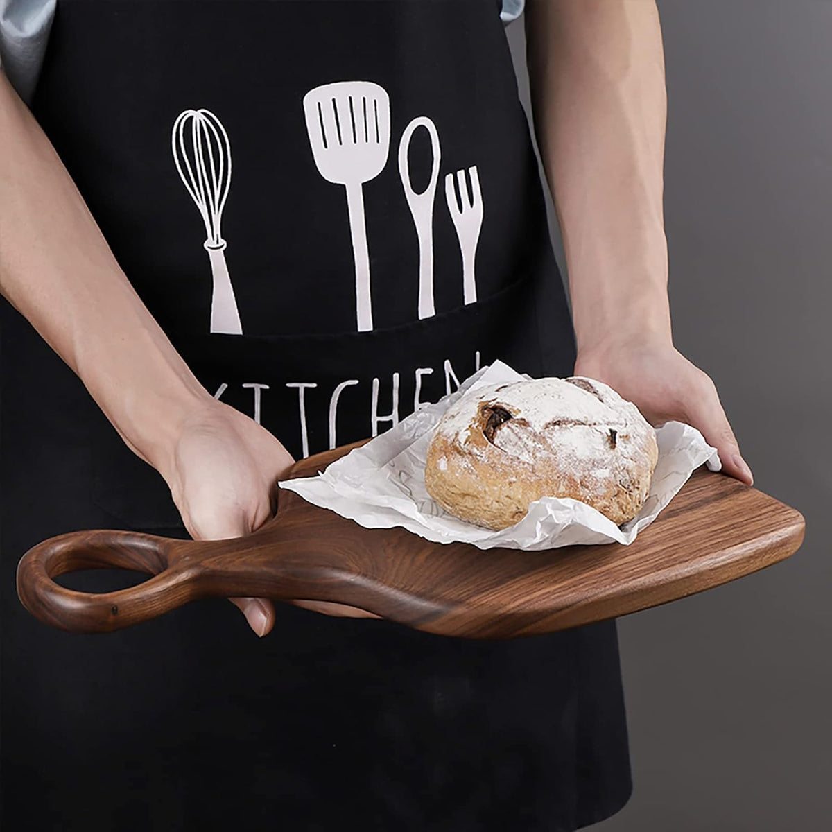 Solid Walnut Cutting Board 2-Piece Set with Loop Handle for Hanging Kitchen Prep and Serving Boards Natural Wood Grain Charcuterie Platter C