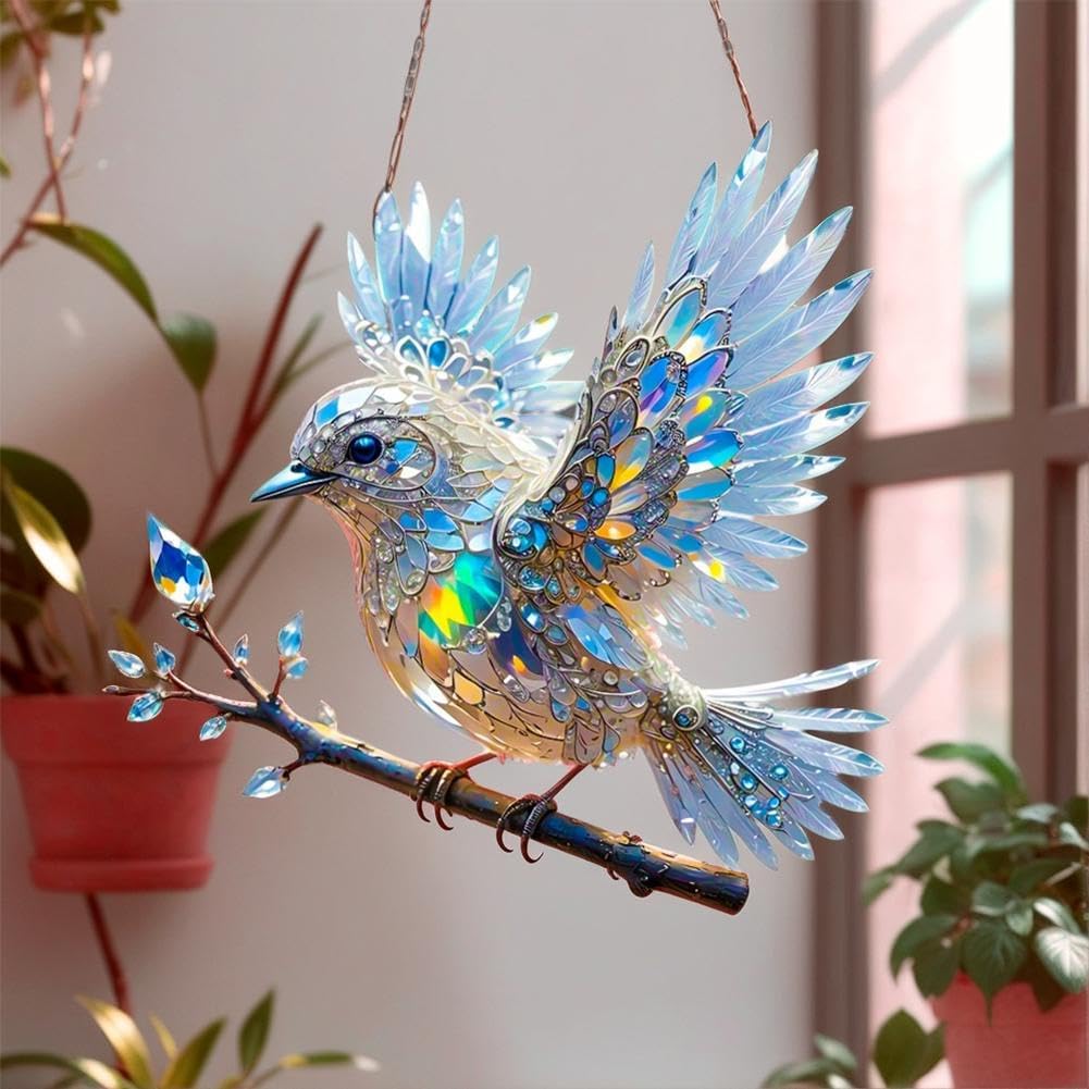 Adorno de cristal para ventana con forma de pájaro: decoración de luz reflectante para el hogar