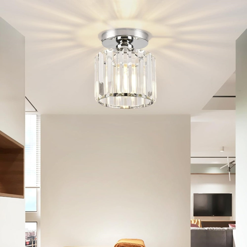 Flush Mount Crystal Light Fixture E27 Socket Black Gold for Bedroom Living Room Hallway Indoor Home Décor Compact Reflective Shade Elegant A