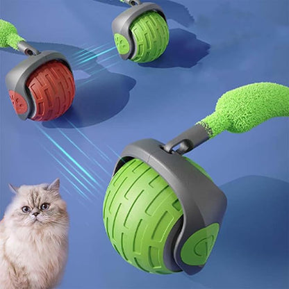 Self-Rolling Cat Ball with Feather Tail for Indoor Play – USB Rechargeable Obstacle-Sensing Pet Entertainment Toy