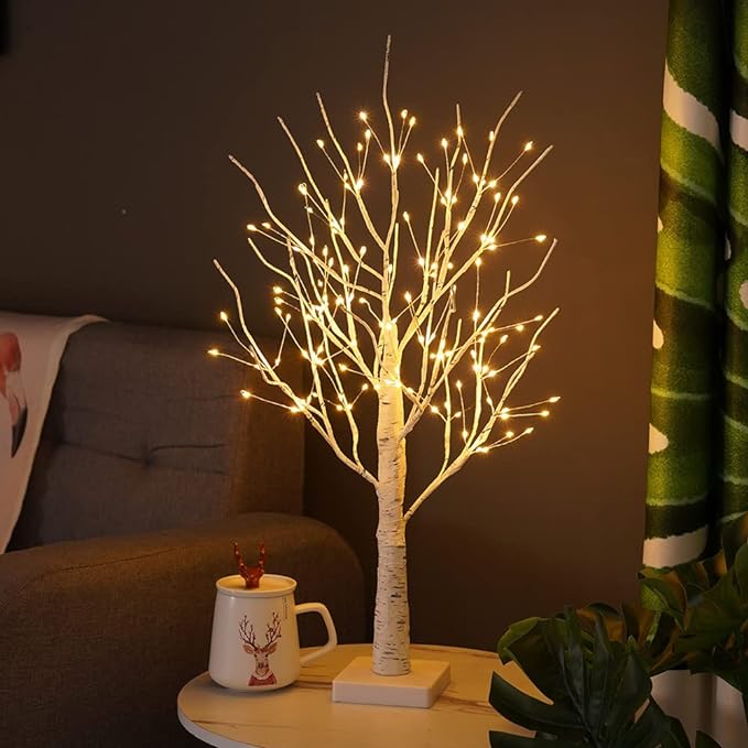 USB Rechargeable LED Birch Tree Accent Lamp 23 Inches Tall White Natural Wood Finish for Nightstand Desk Bedroom Living Room Office Ambient